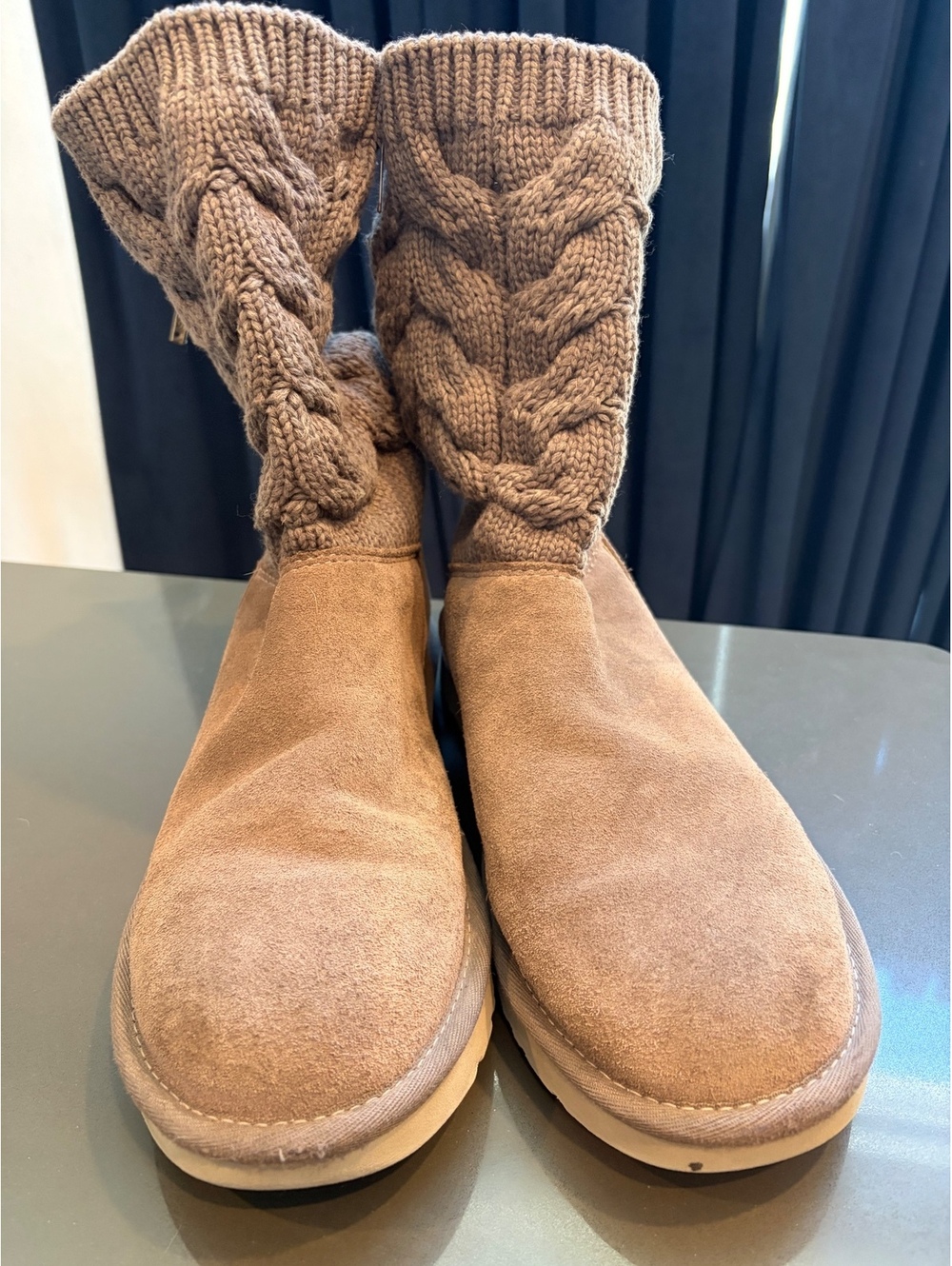 UGG Women's Knit and Suede Mid-Calf Boots in Chestnut
